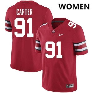 Womens Jarquez Carter Red Ohio State Buckeyes #91 Football Player Jersey 605697-623