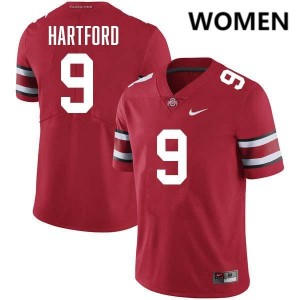 Women Malik Hartford Red Ohio State Buckeyes #9 Football Embroidery Jersey 444979-910